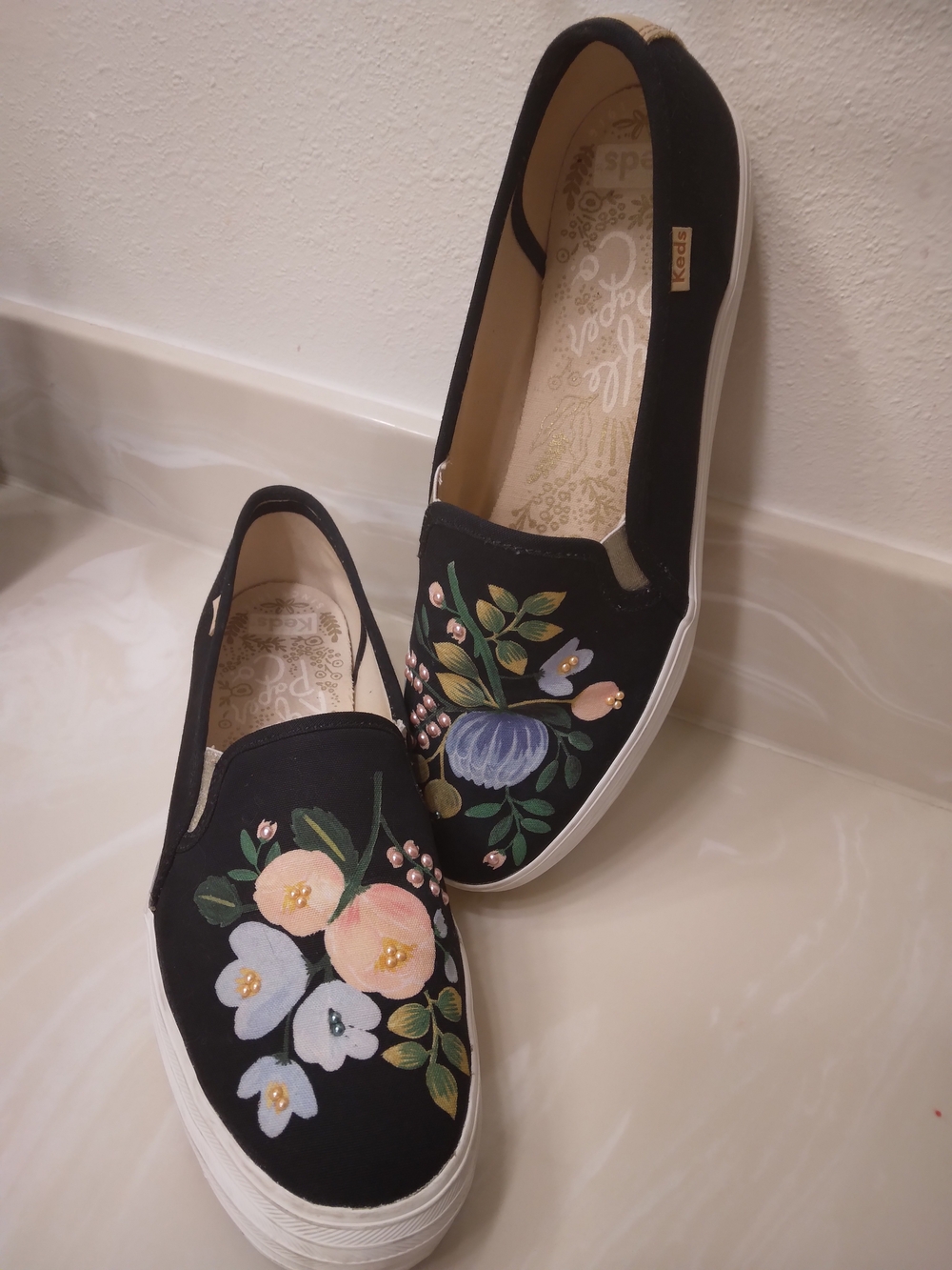 Keds x Rifle Paper Co. Floral Pearl Slip-On Sneakers Black